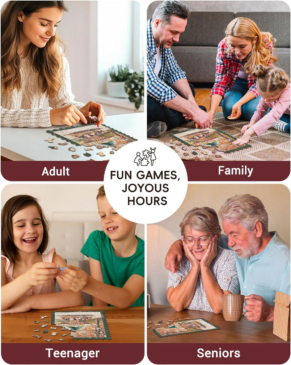 Golden Autumn Carousel Shaped Wooden Jigsaw Puzzle