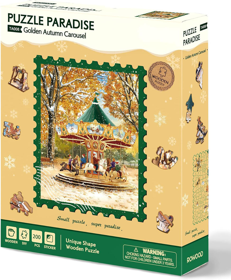 Golden Autumn Carousel Shaped Wooden Jigsaw Puzzle