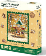 Golden Autumn Carousel Shaped Wooden Jigsaw Puzzle