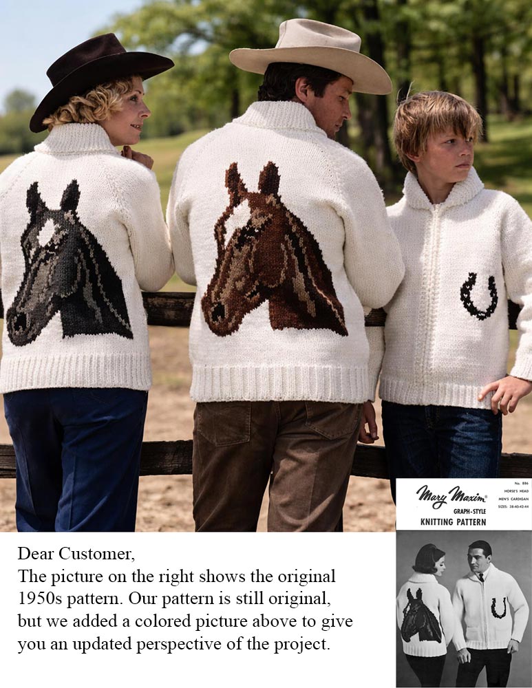 Patrón de cárdigan para hombre con cabeza de caballo