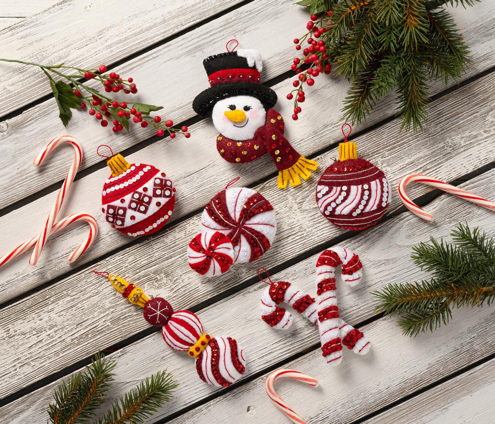 Snowman's Peppermint Collection Felt Ornaments