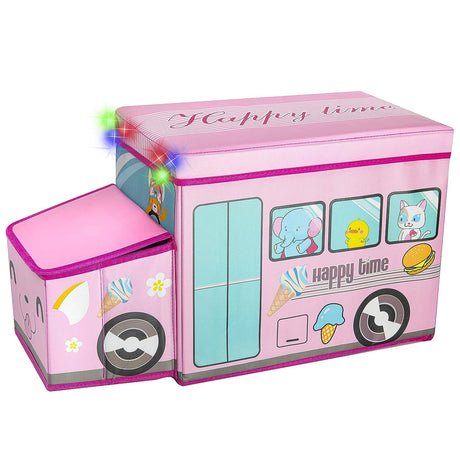 Contenedor de almacenamiento de juguetes de autobús escolar rosa 
