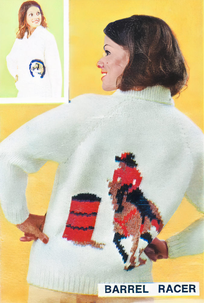 英国人形作家mary dean　左側 青のニットのこ Adult's Barrel Racing Cardigan Pattern – Mary Maxim