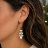 Green Christmas Trees Crystal Earring Set