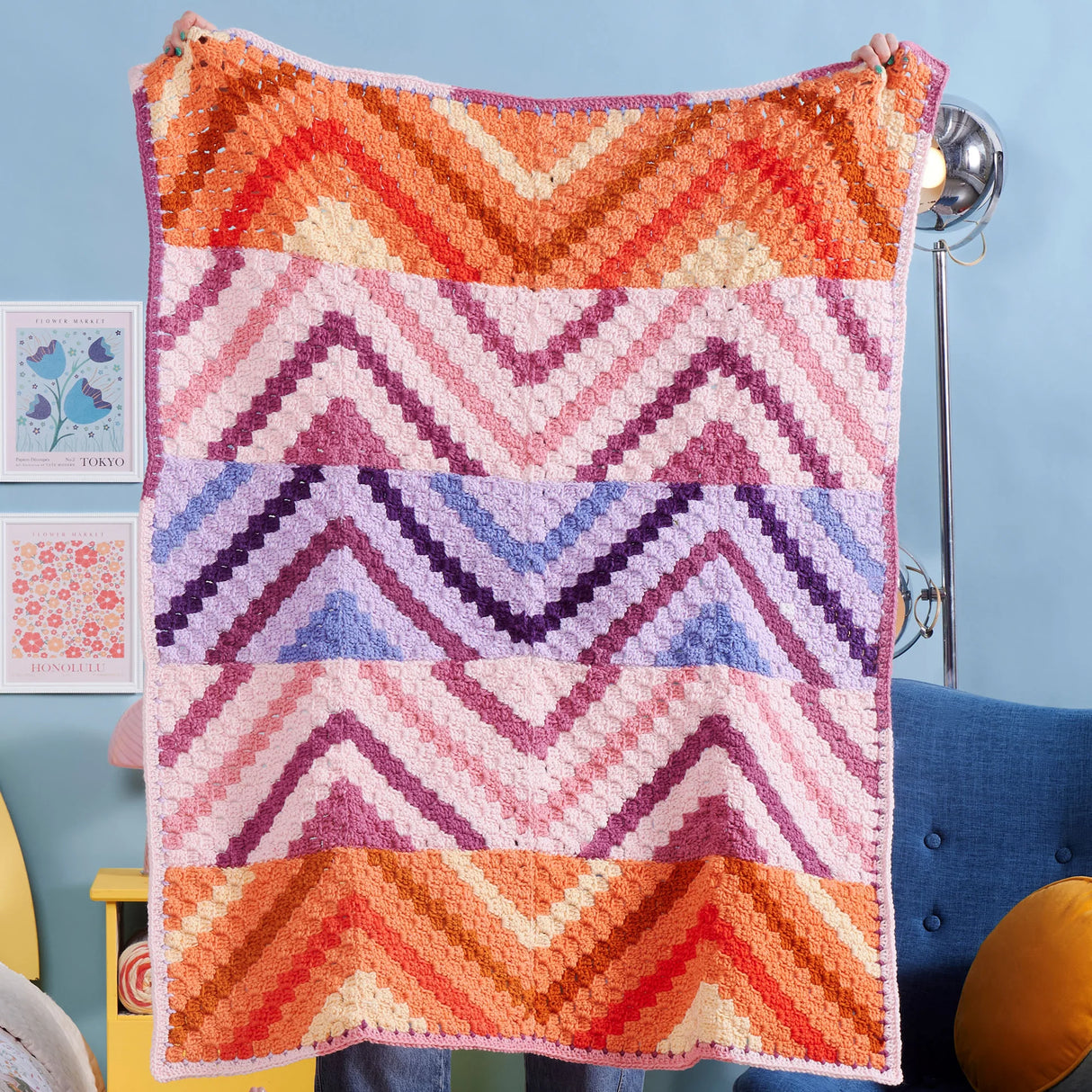 Free Red Heart Waveform Panels Blanket Pattern