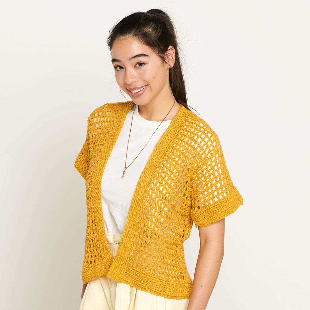 Free Crochet Summer Cardigan pattern using Bernat Softee Cotton