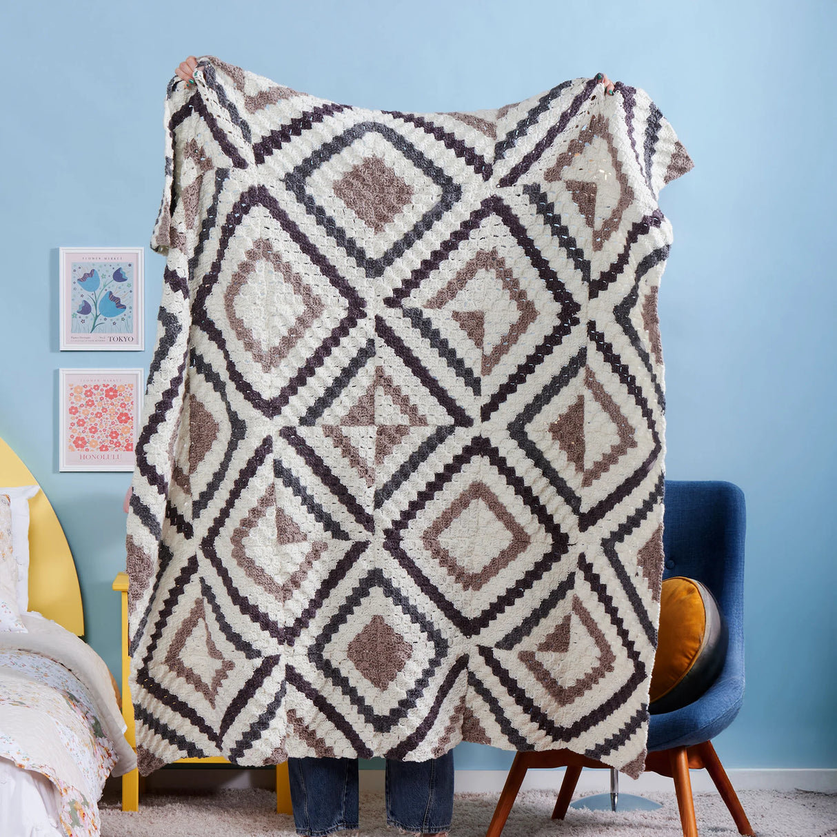 Free Red Heart Crochet C2C Illusion Quilt Pattern