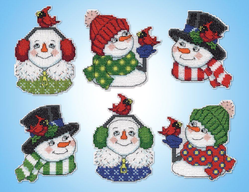 Snowmen Plastic Canvas Counted Cross Stitch Ornament Kit