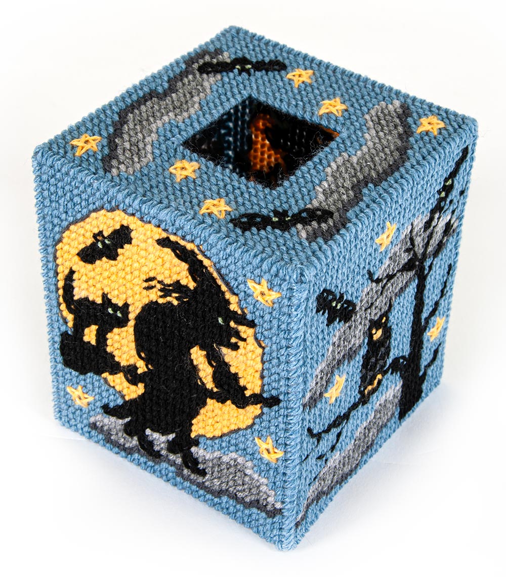 Spooky Night Tissue Box Cover Plastic Canvas Kit – Mary Maxim