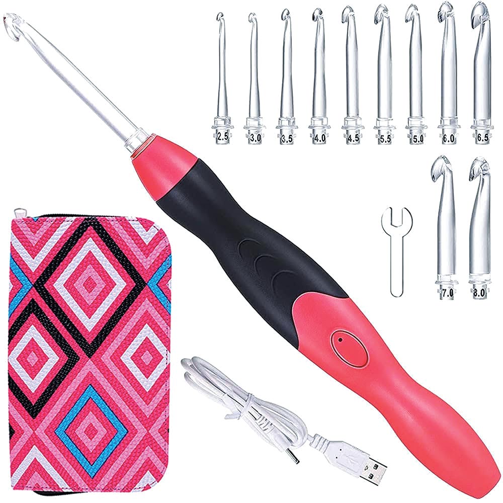 Hztyyier Lighted Crochet Hooks Complete Set LED Crochet Hook Set Light Up  Crochet Hooks Heads Sewing Craft Tools Set, 4 Sizes