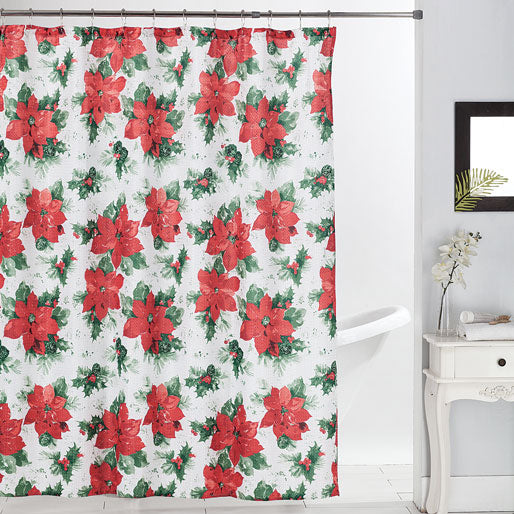 Poinsettia Holly Shower Curtain