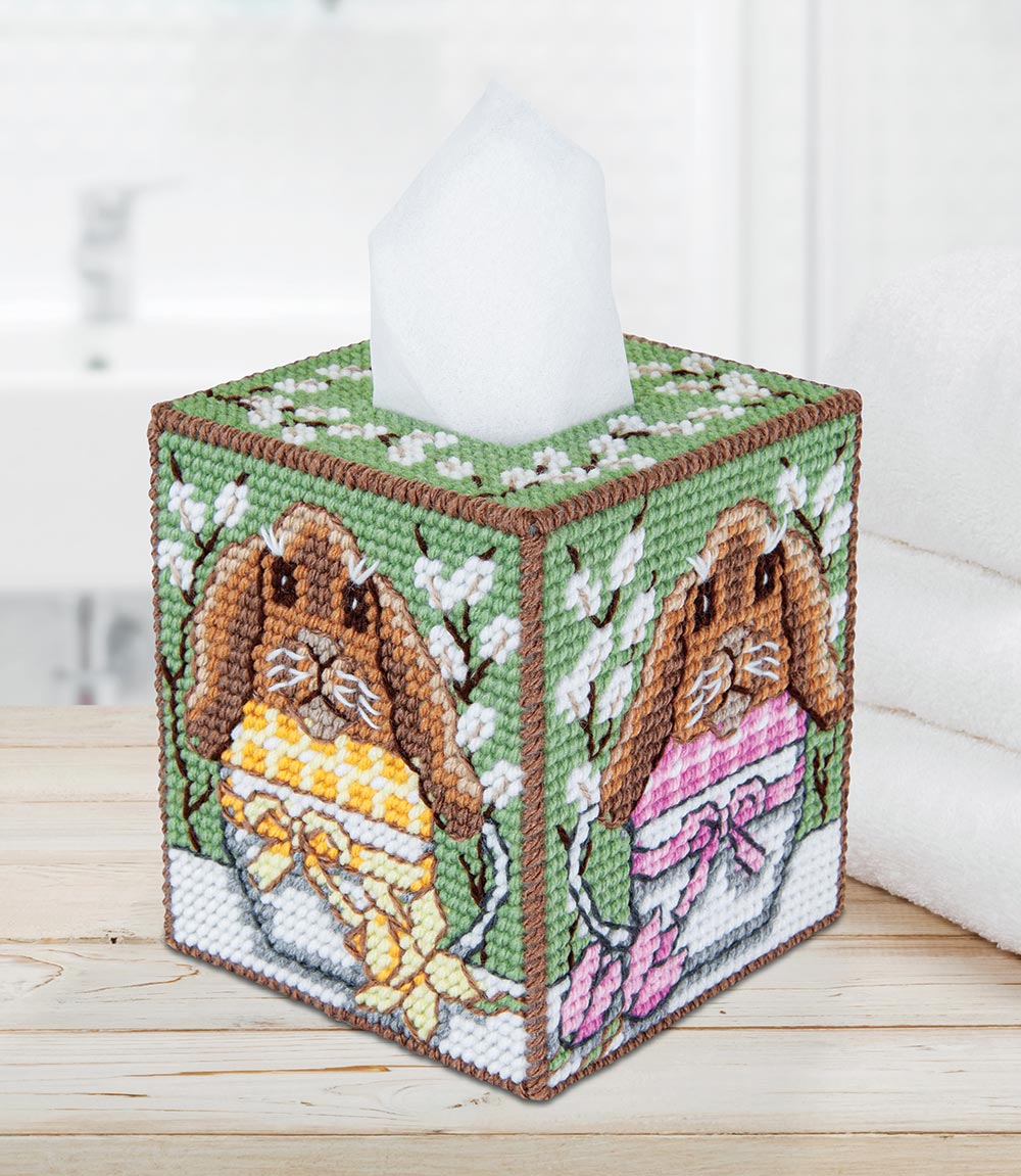Bunny Cups Tissue Box Cover Plastic Canvas Kit