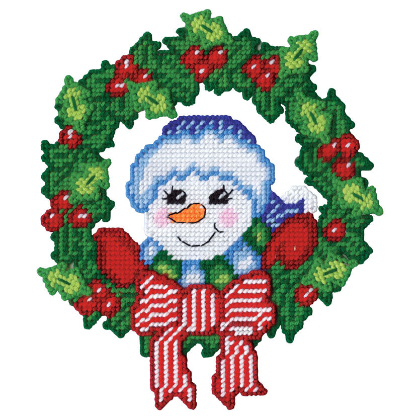 Snowman Wreath Plastic Canvas Wall Hanging