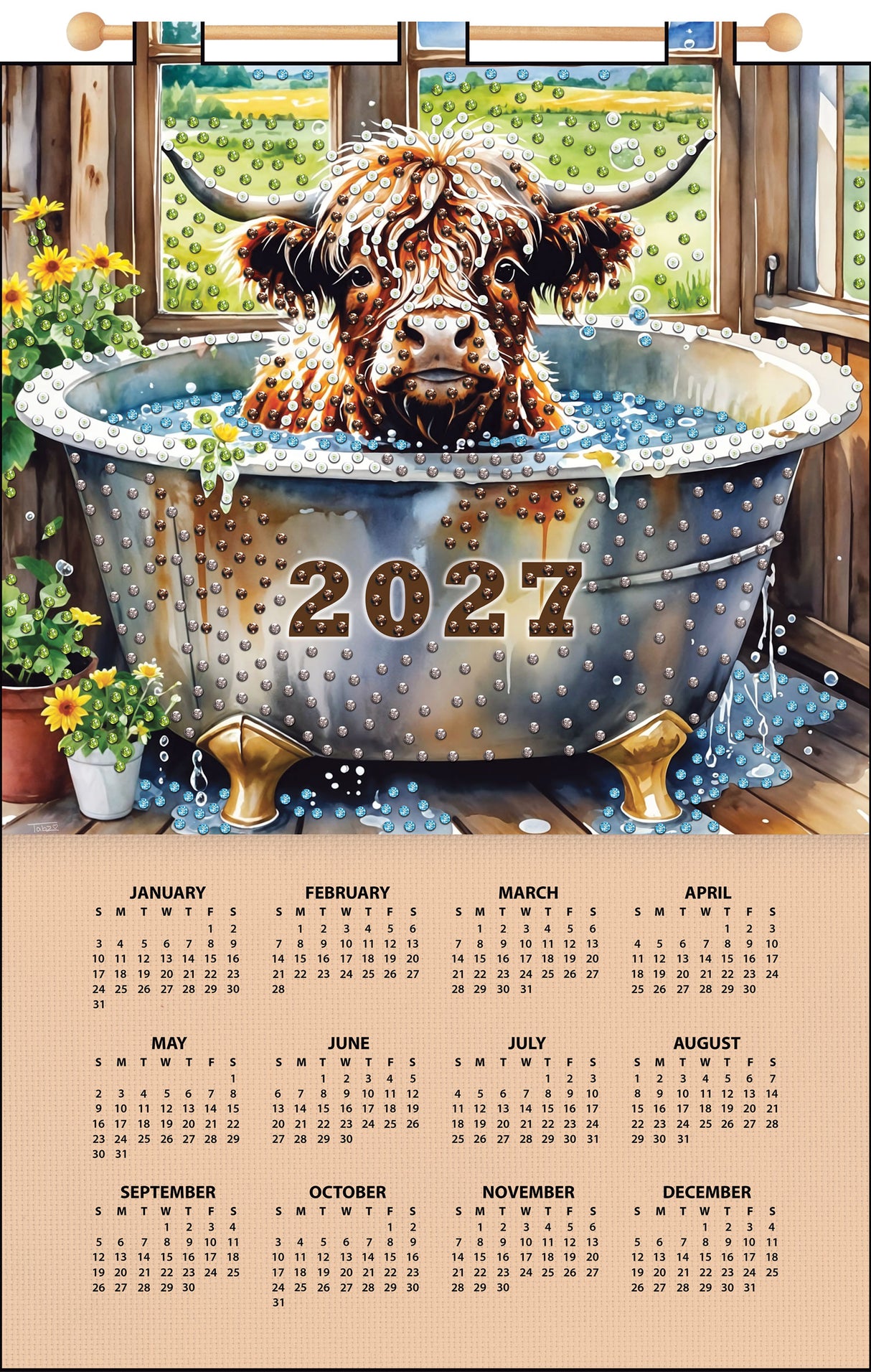Highland Cow 2027 Felt Sequin Calendar