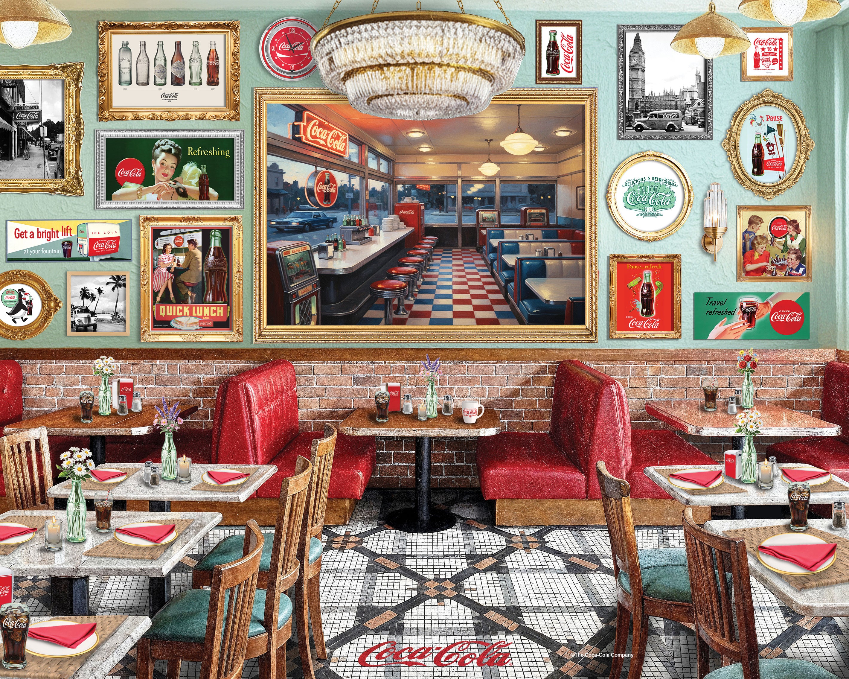 Coca-Cola 90×111cmパズルアート 特注フレーム付き Coca-Cola Cafe Jigsaw Puzzle – Mary Maxim