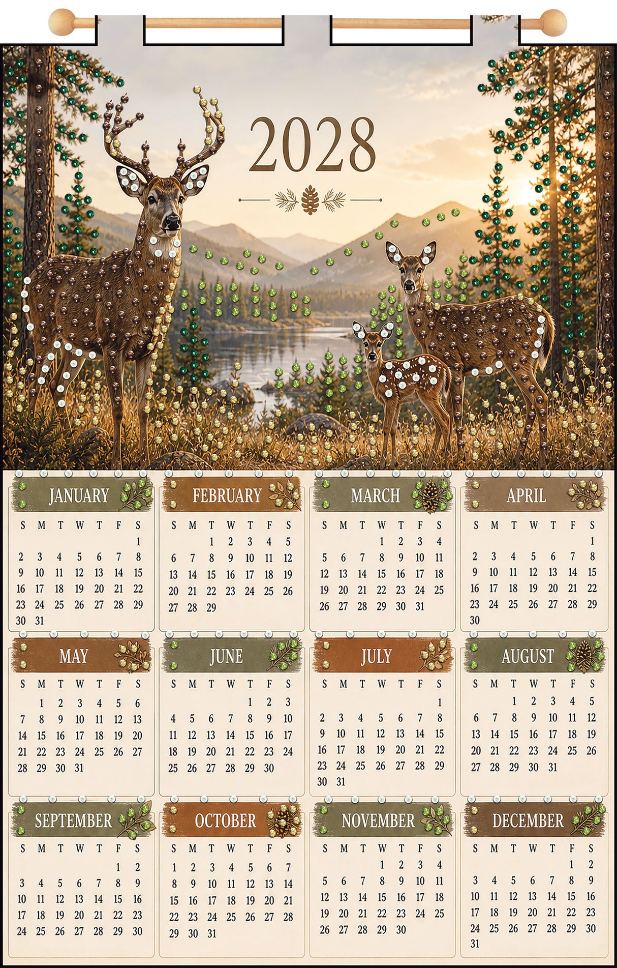 Deer 2028 Sequin Felt Calendar