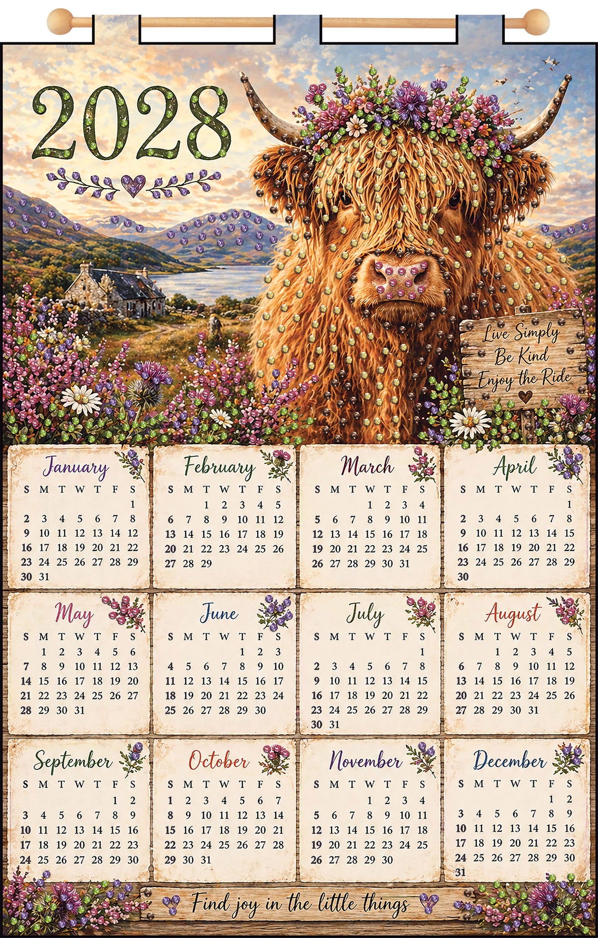 Highland Cow 2028 Felt Sequin Calendar
