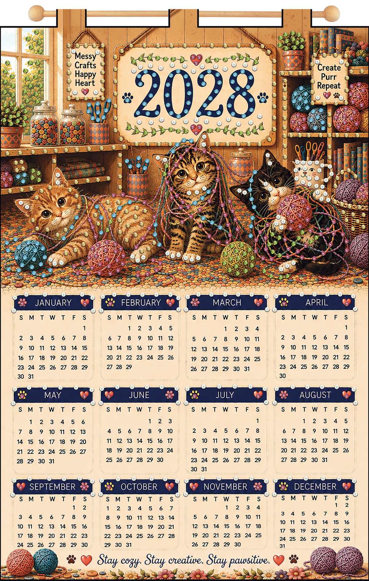 Cats with Yarn 2028 Felt Sequin Calendar