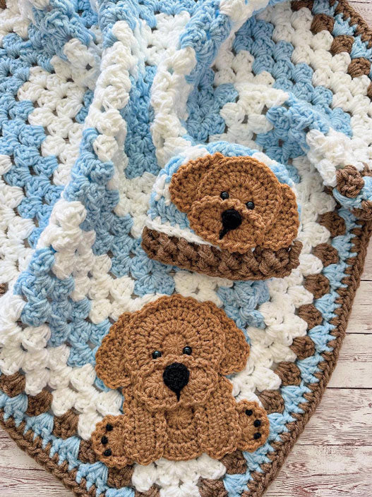 Golden Doodle Crochet Blanket and Hat Set