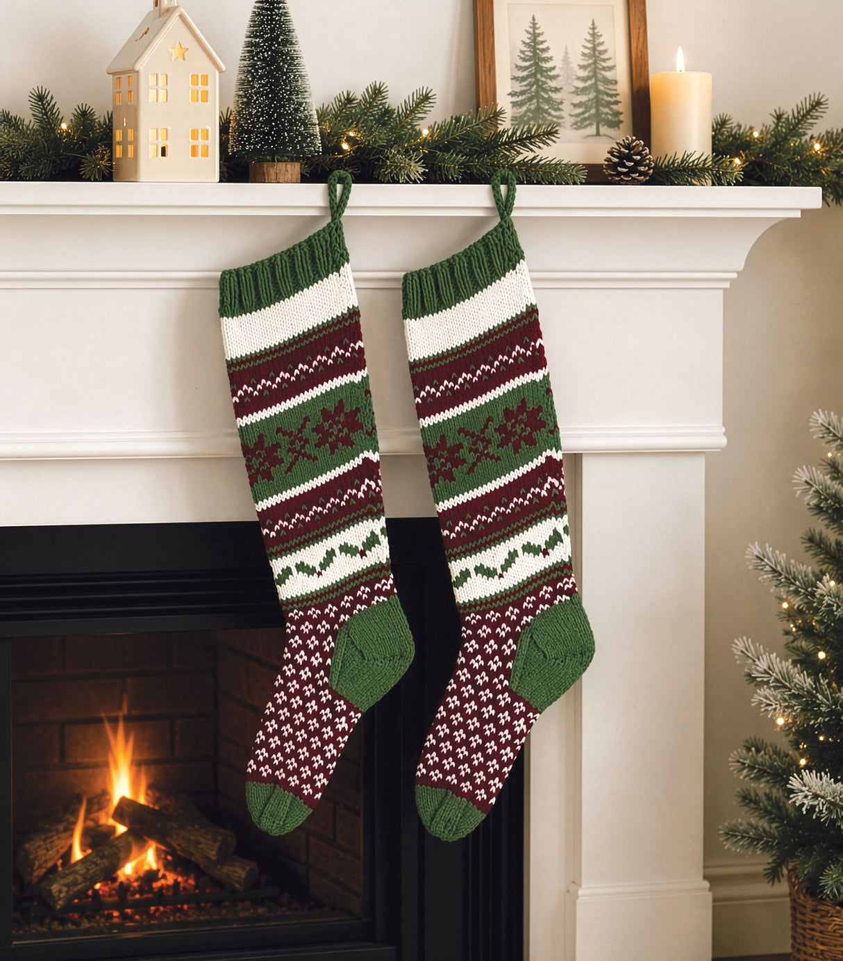 Christmas Poinsettia Stockings Knit Kit