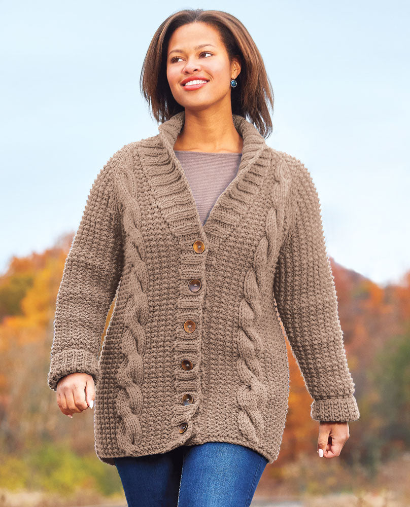 Pillar Cabled Jacket Pattern – Mary Maxim