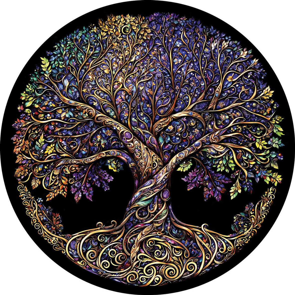 Rompecabezas con forma de árbol de la vida y mandala