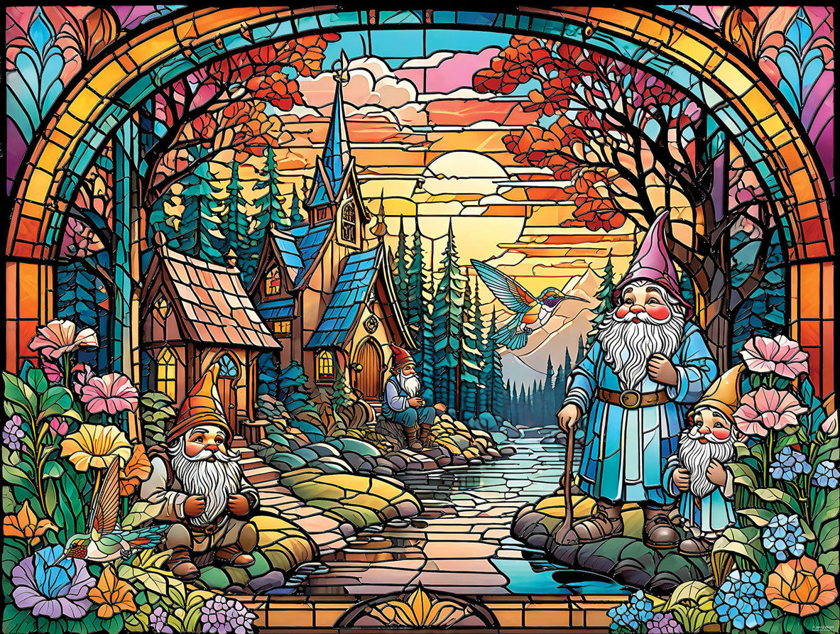 Stained Glass Gnome Village Jigsaw Puzzle – Mary Maxim