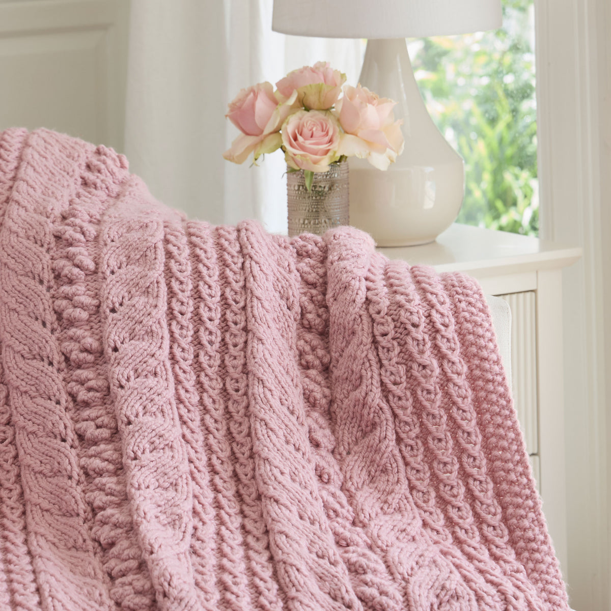 Rosebud Eyelet Knit Blanket