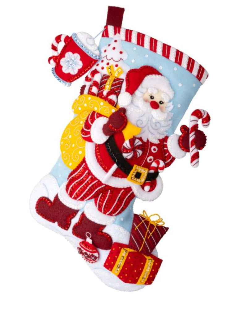 Peppermint Santa Felt Stocking