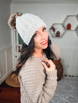 Snowy Wheat Puff Beanie