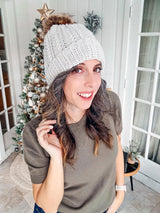 Snowy Wheat Puff Beanie