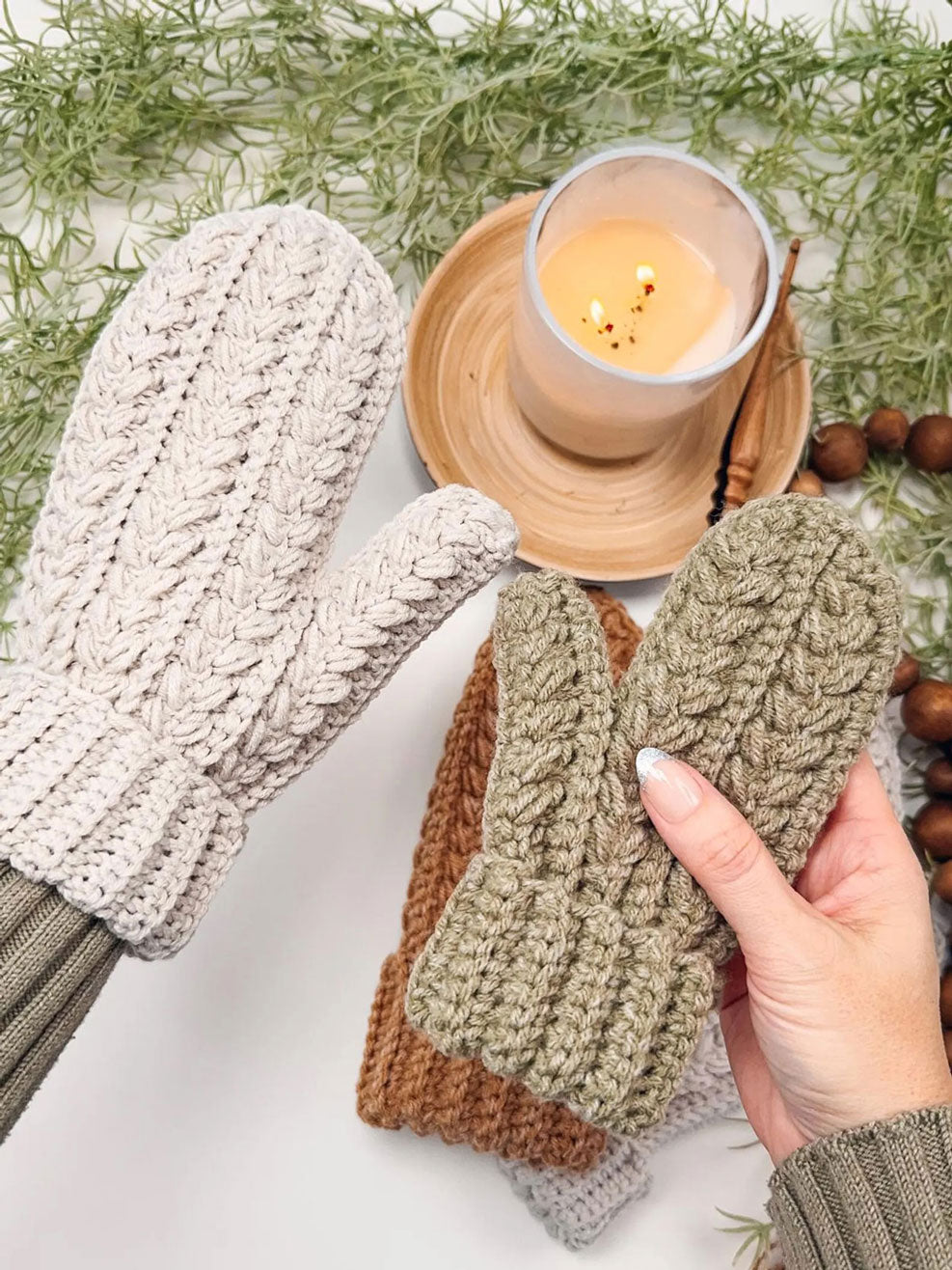 Winter Wheat Flat Crochet Mittens