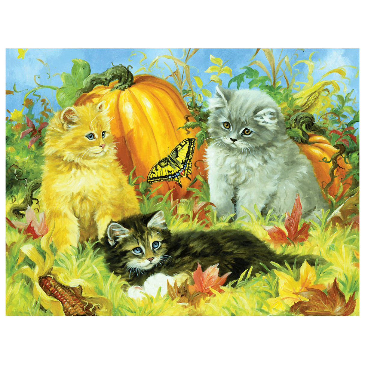 Linda Picken Fluffy Kittens with Pumpkin Jigsaw Puzzle