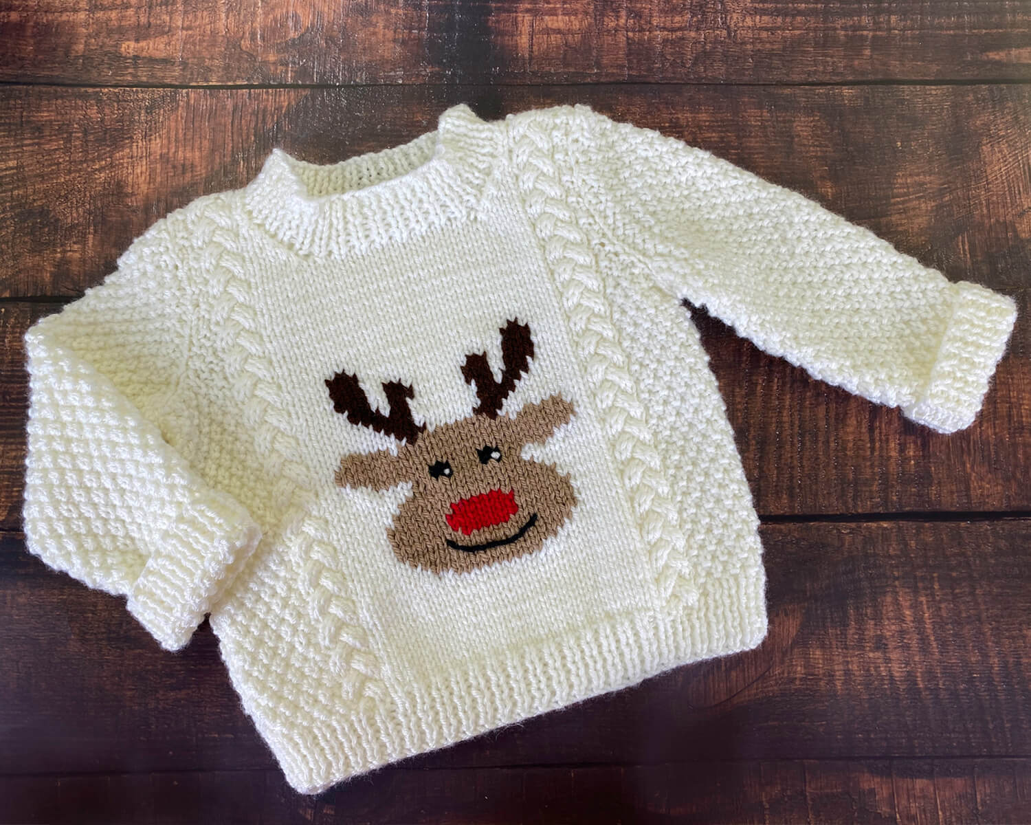 Babyhug Knitted Full Sleeves Pullover Sweater Set With Reindeer Design - Red & Navy Blue