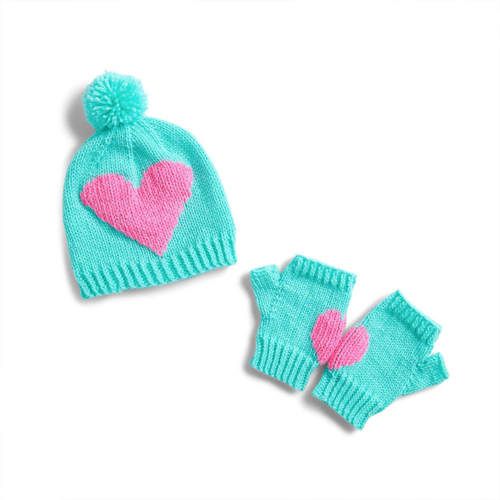 Free Broken Heart Hat and Fingerless Mittens Knit Pattern