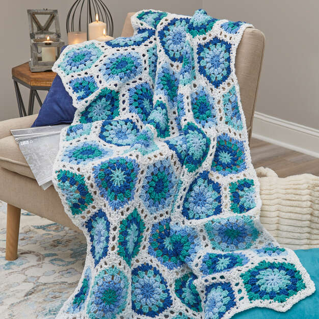 Free Hexagon Blues Crochet Throw Pattern