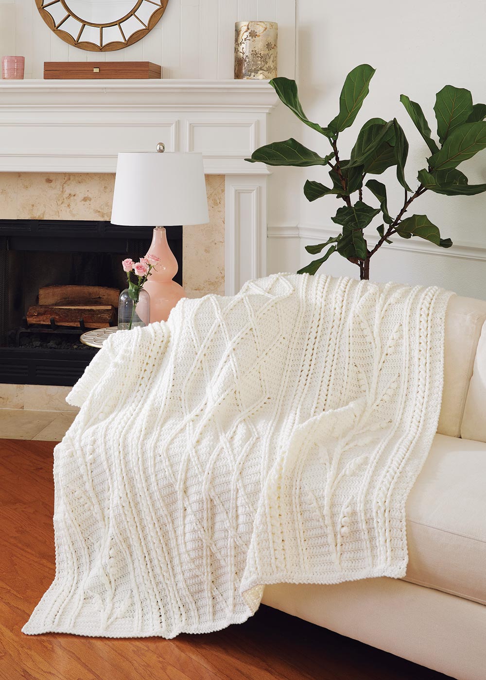 white lily crochet blanket Lily of the Valley Throw, Aran Irish Twist