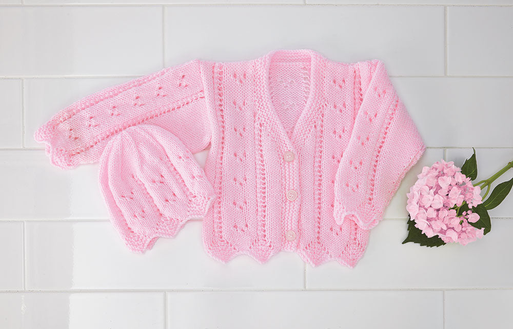 Eyelet Bands Baby Cardigan and Hat Pattern