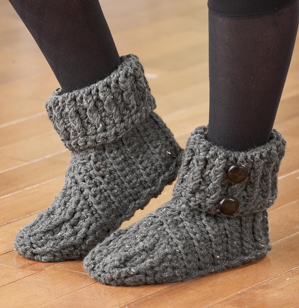 Crocheted Tweed Slippers Pattern – Mary Maxim crocheted-tweed-slippers-pattern-mary-maxim