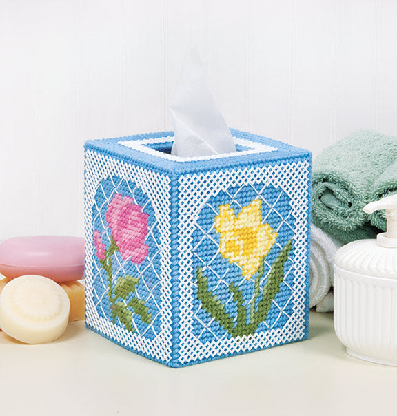 Floral Trellis Plastic Canvas Tissue Box Cover
