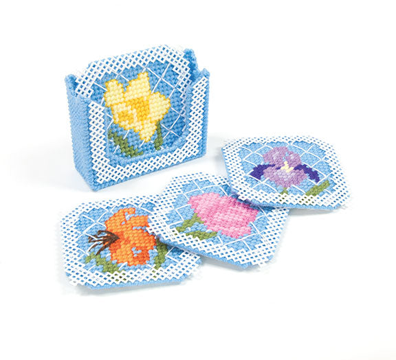 Floral Trellis Coasters Set with Holder Kit