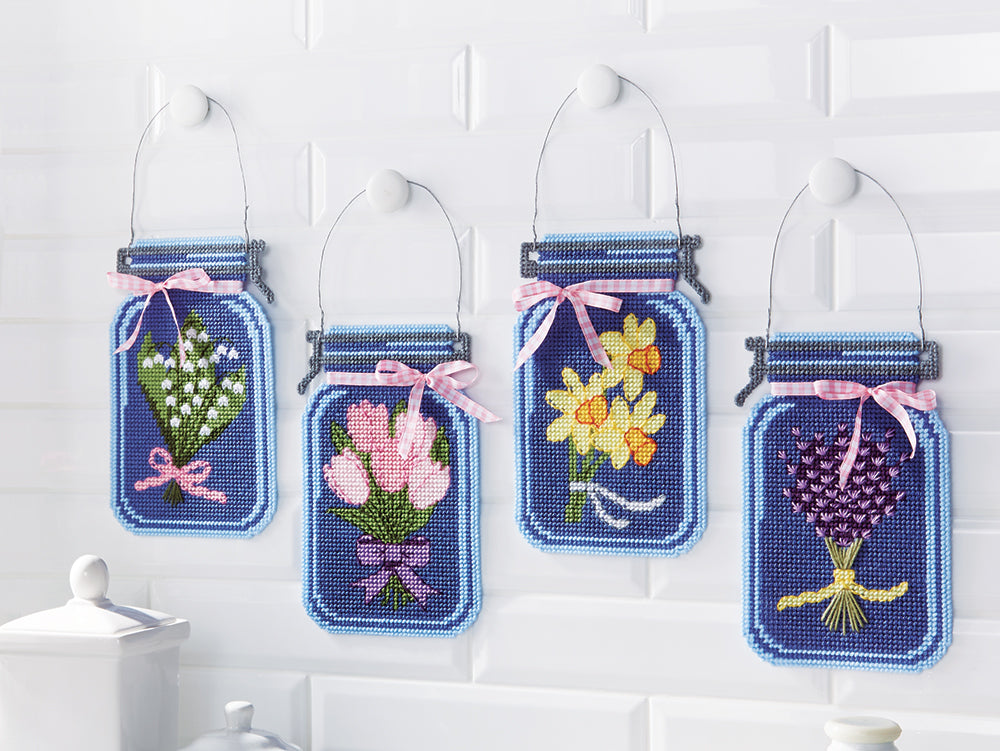 Spring Flowers Mason Jar Plastic Canvas Kit