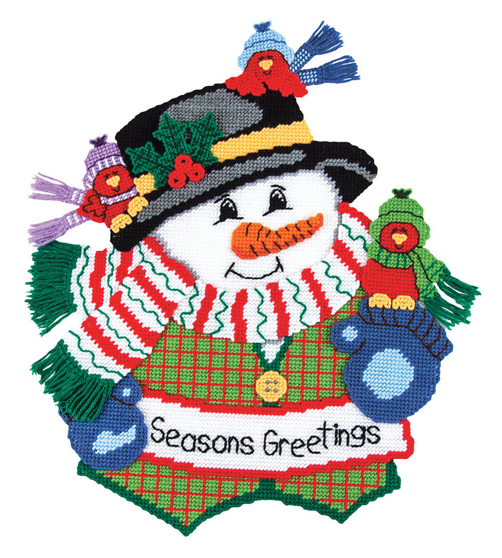 Seasons Greetings Snowman Plastic Canvas Kit
