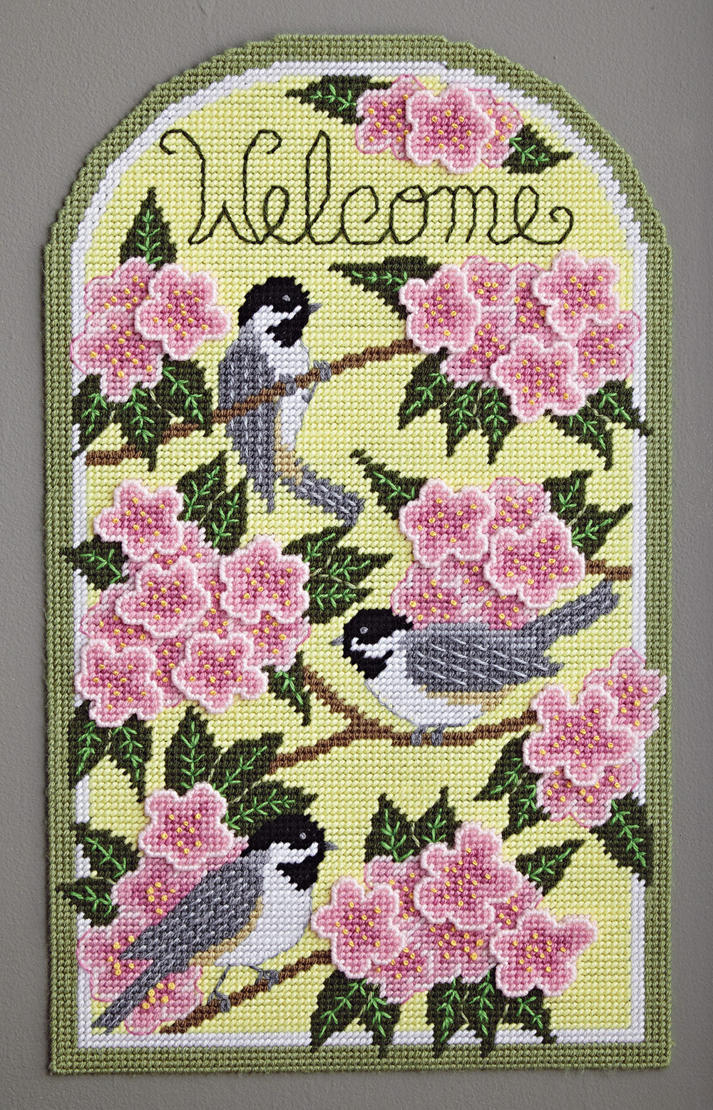 Chickadee and Apple Blossom Plastic Canvas Ensemble – Mary Maxim for Free Printable Plastic Canvas Flower Patterns
