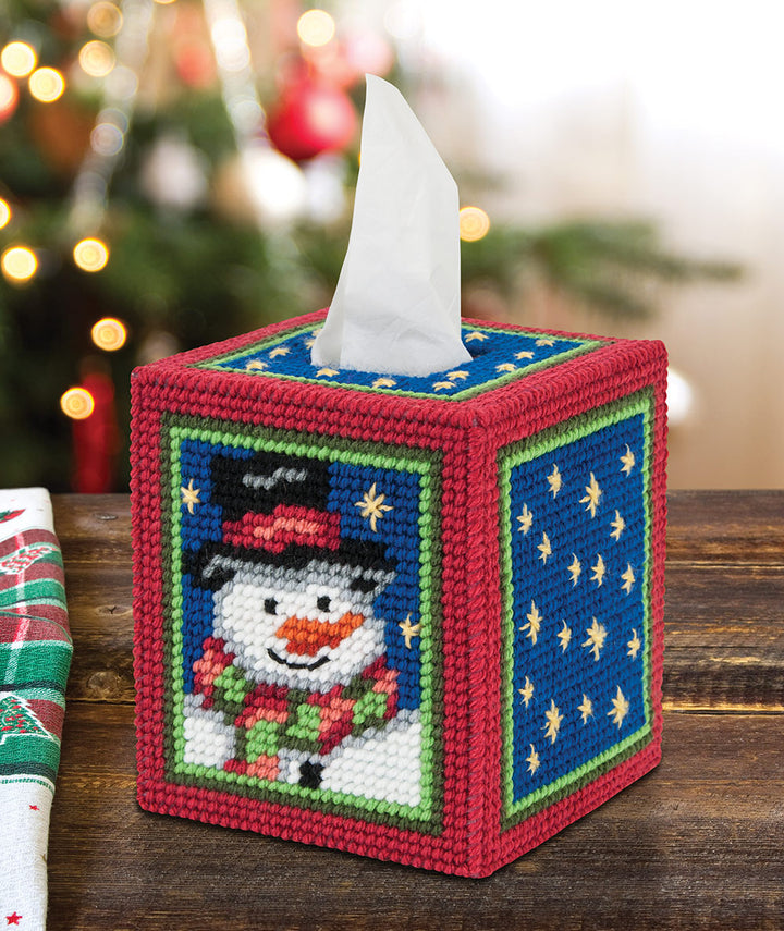 Starlight Snowman Tissue Box Cover Plastic Canvas Kit