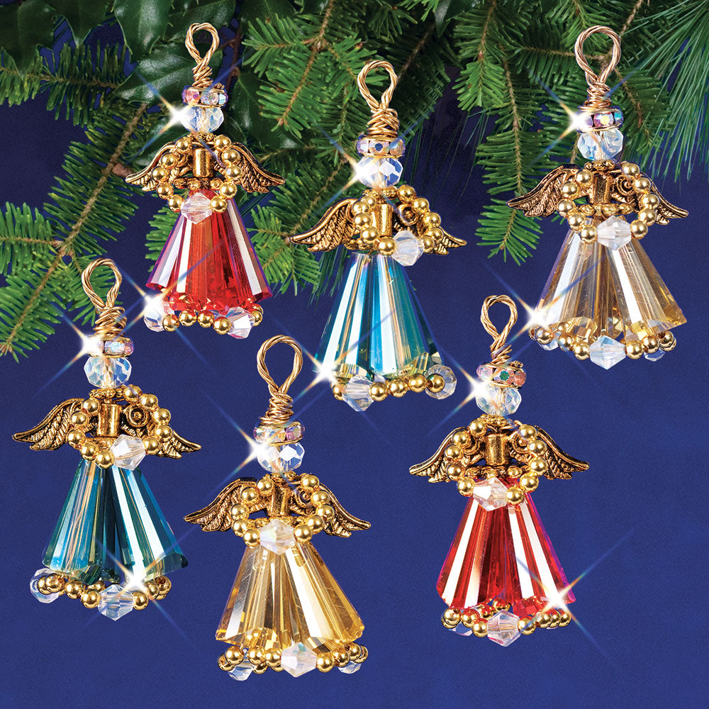 Golden Crystal Angels Beaded Ornaments