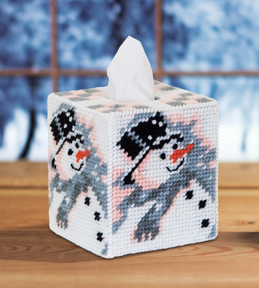 Old Time Snowman Tissue Box Cover Plastic Canvas Kit