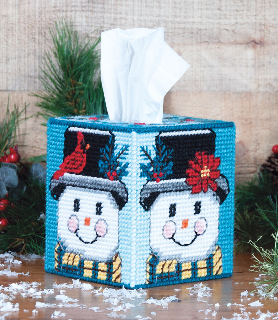 Mary Maxim 5 Snowman Plastic Canvas Tissue Box Kit