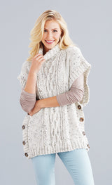 Buttoned Cabled Poncho