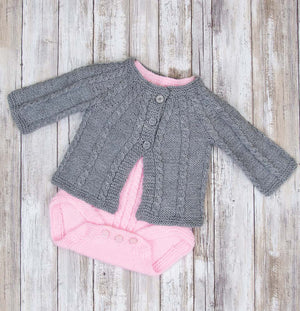 Pink Onesie/Grey Cardigan